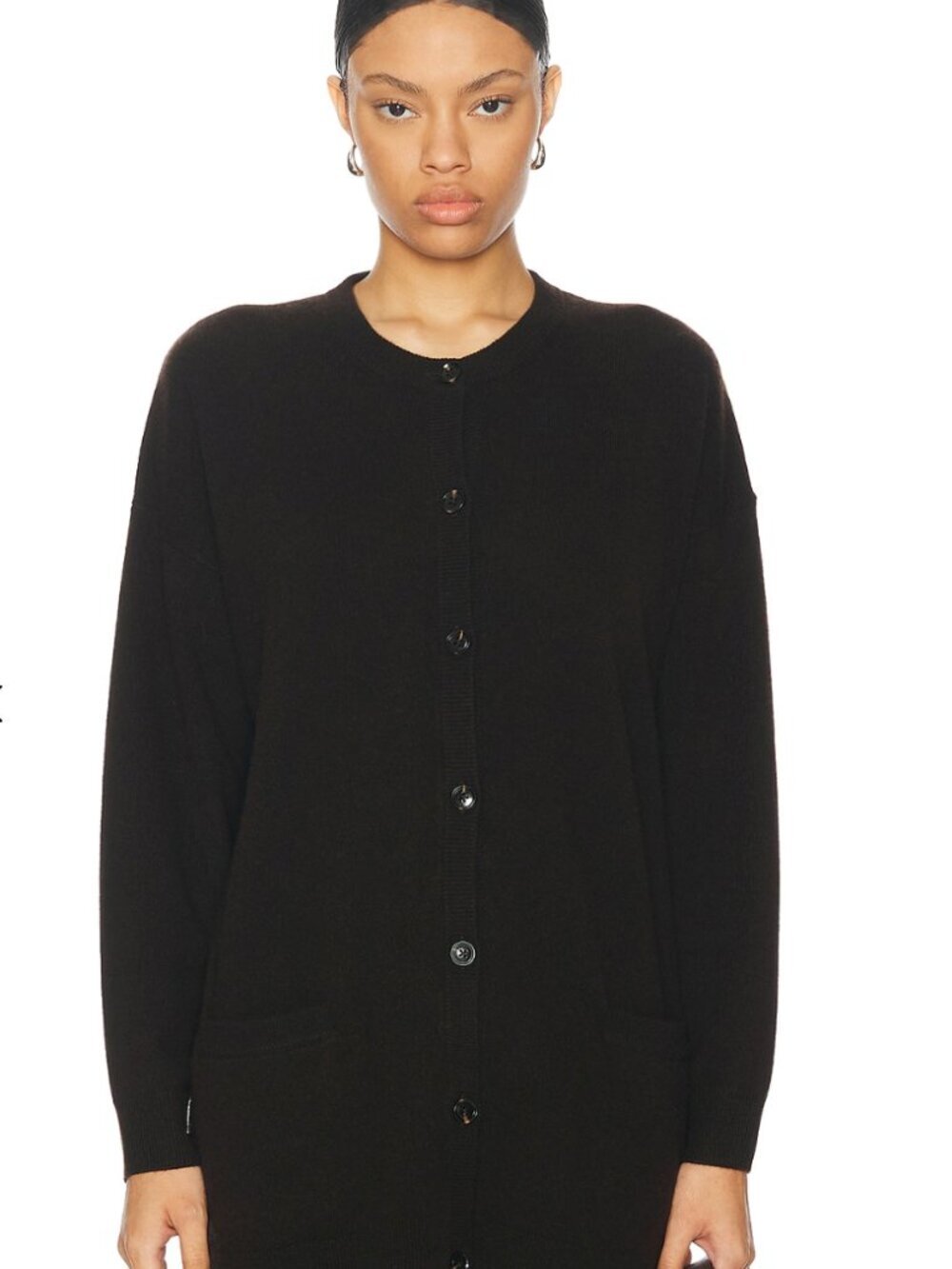 LESET Chocolate Zoe Crew Cardigan Sweater Cashmere Wool Size Small (SAMPLE)